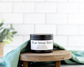 6 Ounce Black Candle Tin Mockup | Soy Candle Mockup | Photoshop Smart Object Mockup | Styled Stock Photography | Digital Download | JPEG