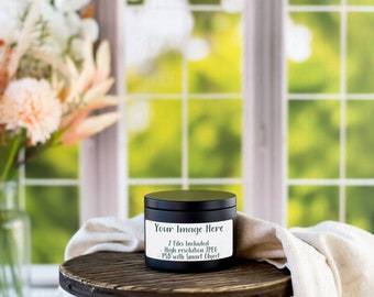 6 Ounce Black Candle Tin Mockup | Soy Candle Mockup | Photoshop Smart Object | Styled Stock Photography | Digital Download | Spring
