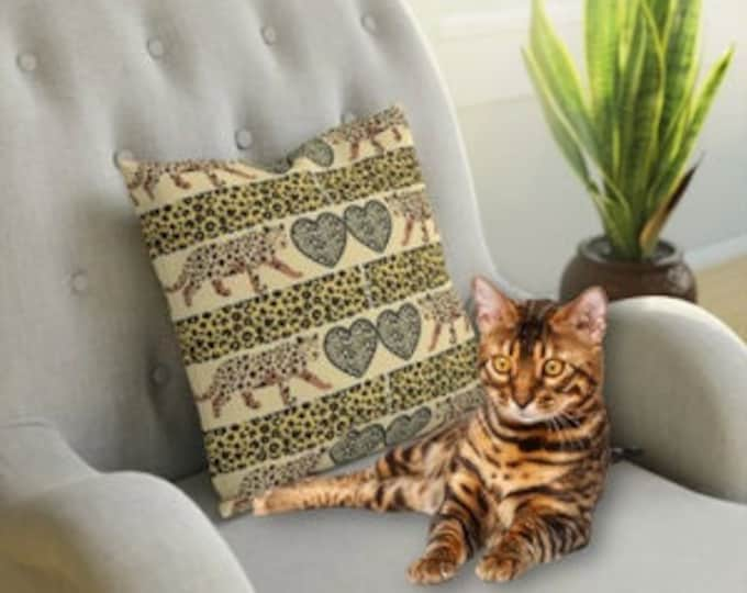 Leopard Print Cushion, Gift for Cat Lover, Cat Present, Gift for Pet, Cat Decor, Cat Dad Gift, Cat Mom Gift