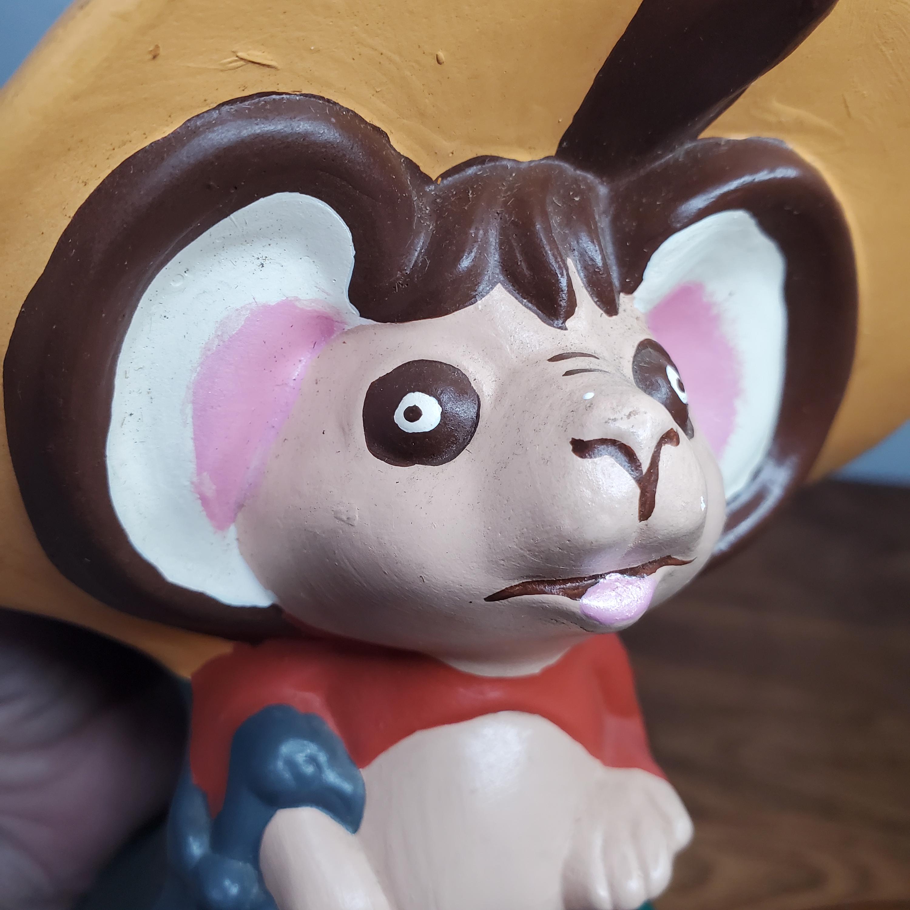 VTG 1977 セラミック製 キノコの下のネズミの置物 サイン入り Vicki