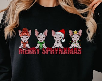 Sphynx Cat Sweater,Cat Lovers Christmas Sweatshirt Gift,Custom Cat Shirt,Sphynx Cat Clothes,Sphynx Cat Themed Gifts for Cat People Moms Dads