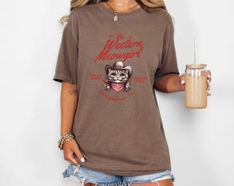 Comfort Colors Vintage Cat Shirt Funny Cat Lover Tee Meowdy Kitten Shirts Gift for Cat Owner Cool Graphic Tee 90s Country Funny Cowboy Shirt