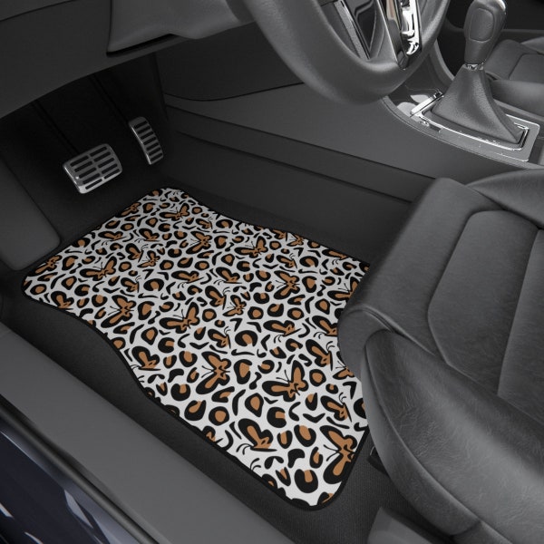 Butterfly Leopard Print Car Mats (Set of 4), Car Floor Protector, Car Accessory, Animal Print, Cheetah Print