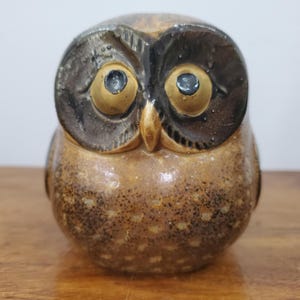 Vintage Ogatiri Japan Ceramic Brown Owl Figurine Rustic Woodland Farmhouse Pottery Bird Animal Collectible Mid Century Home Decor Accent