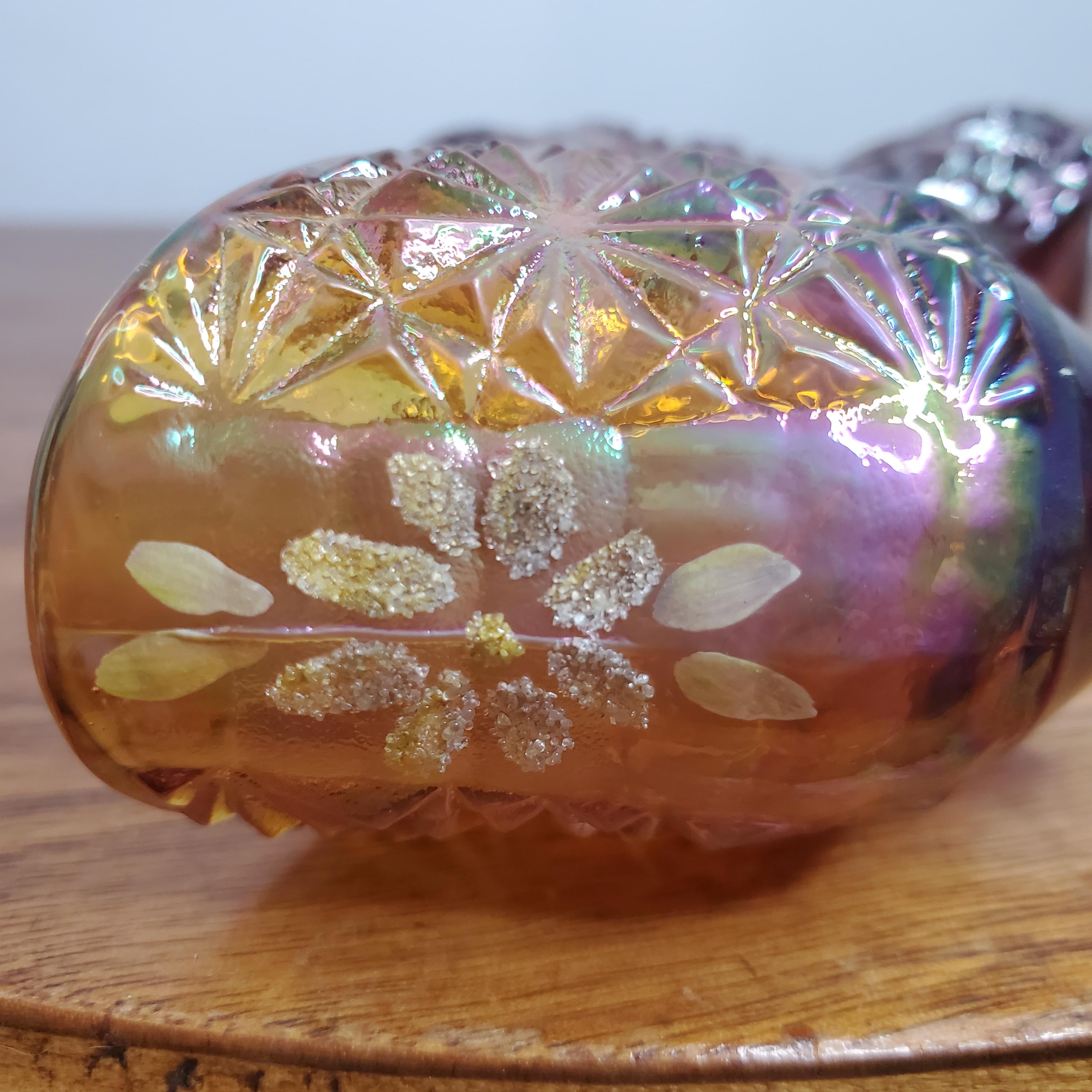 Fenton Marigold Carnival Glass Cat Slipper Daisy & Button Hand