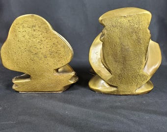 1940 Brass Clown Head Bookends クラウンヘッド VTG PM Craftsman Clown Bookends Set Happy & Sad Brass Tone Cast