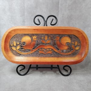 Rustic Vintage Rooster Tray Hand Carved Wood Folk Art Farmhouse Decor Scandinavian Style Cottagecore Kitchen Catchall Country Rooster Decor