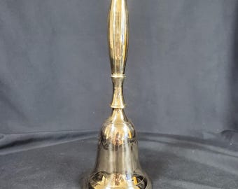 VTG Solid Brass Hand Bell with Long Handle | 8" Polished School Desk Bell | Mid Century Home Decor Accent