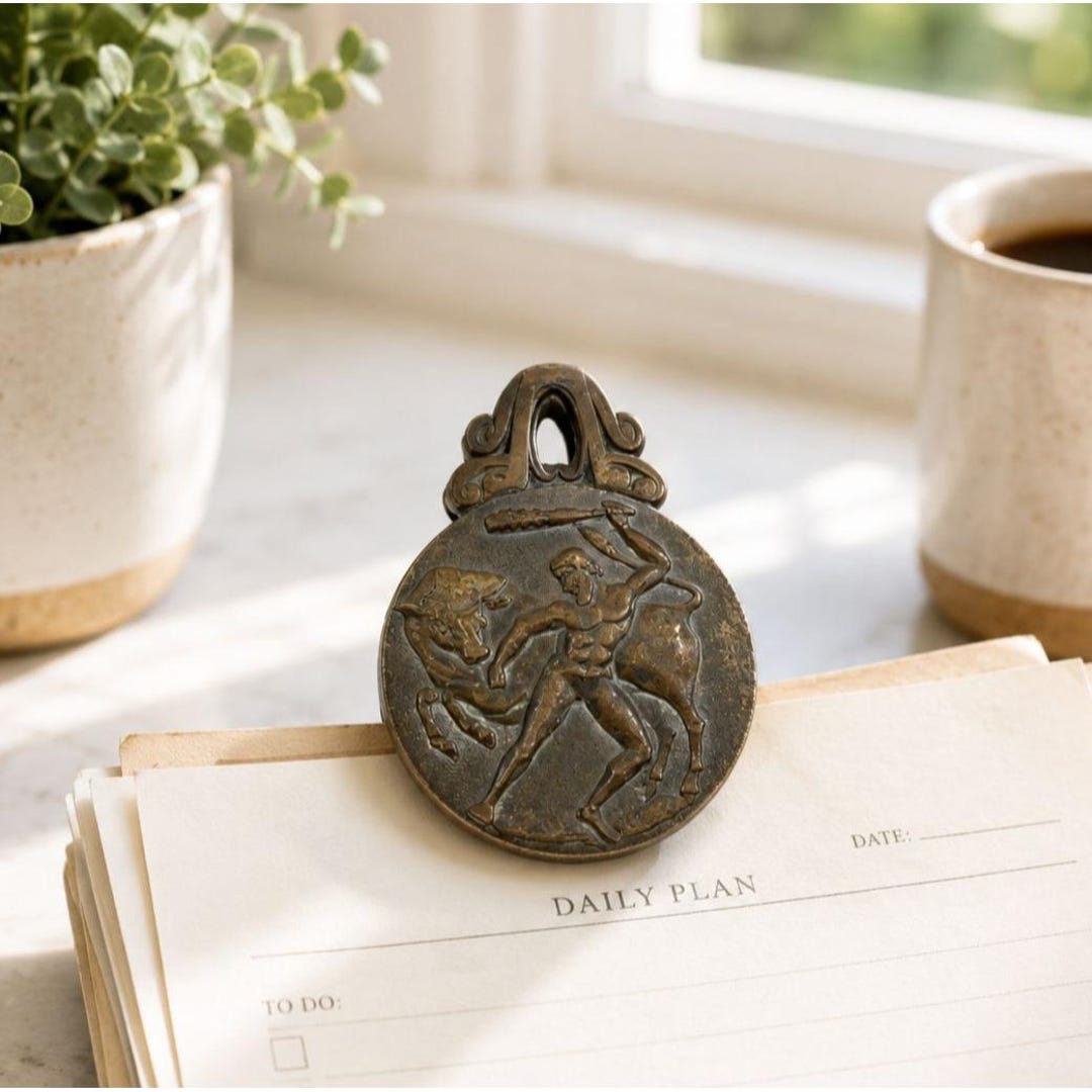 Paperweight Rustic Vintage Heavy Bronze Desk Clip Greek Warrior Paper Holder Antique Style ...