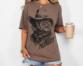 Comfort Colors Vintage Cat Shirt Funny Cat Lover Tee Meowdy Kitten Shirt Gift for Cat Owner Cool Graphic Tee 90s Country Funny Cowgirl Shirt