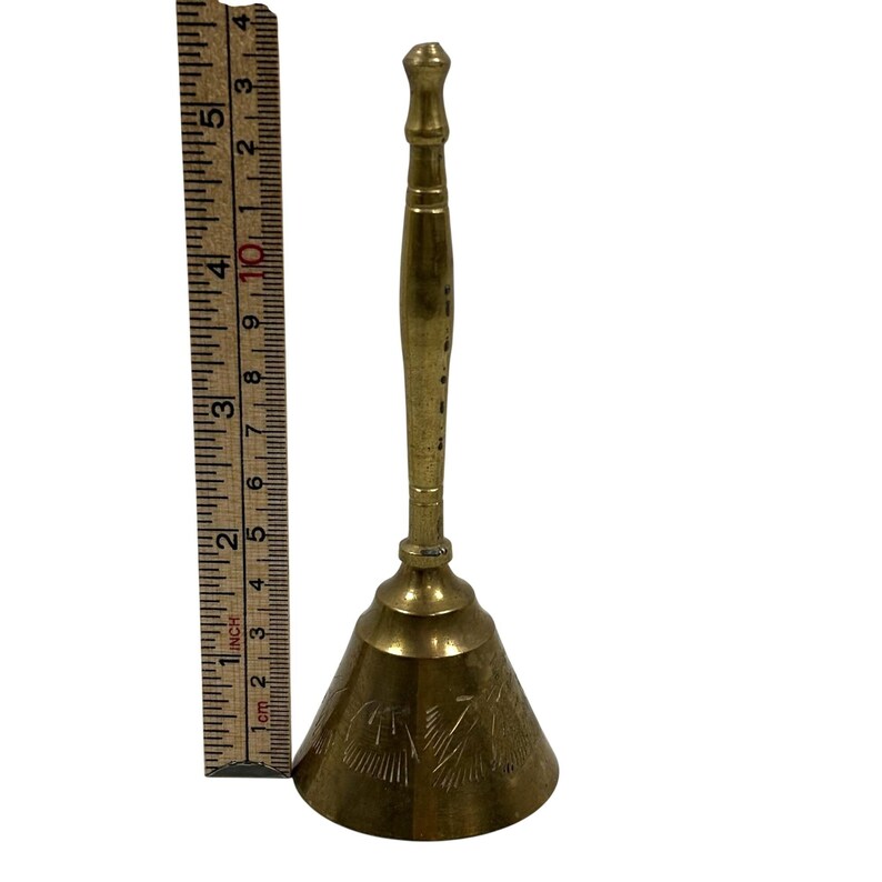 Vintage Engraved Brass Hand Bell 6" Ornate Decorative Farmhouse Bell image 6