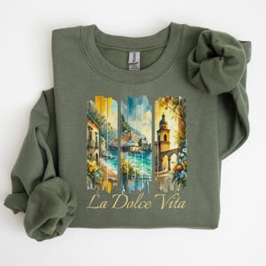 La Dolce Vita Amalfi Coast Travel Sweatshirt Mediterranean Art Pullover Italy Vacation Vintage Coastal Design European Aesthetic Sweater