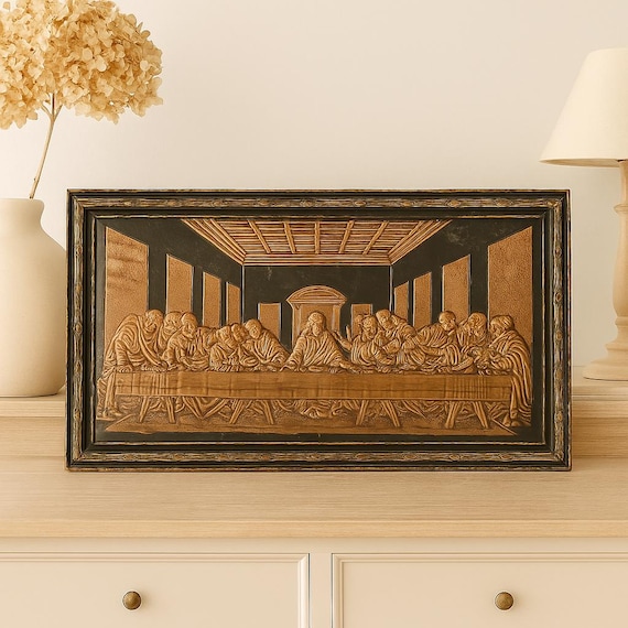 Vintage Copper Relief Wall Art the Last Supper Framed Religious