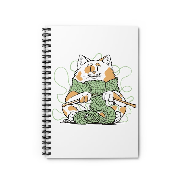 Cute Knitting Cat Notebook, Knitting Planner, Gift for Knitter Crafter, Knitting Gift, Spiral Notebook - Ruled Line