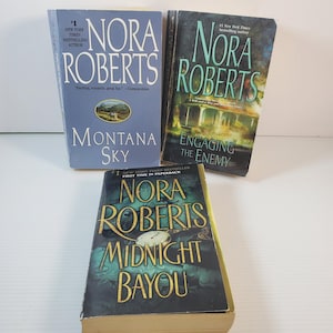 Vintage Nora Roberts Romance Paperback Set Montana Sky Midnight Bayou Engaging the Enemy Romantic Suspense Books 3 Novel Lot