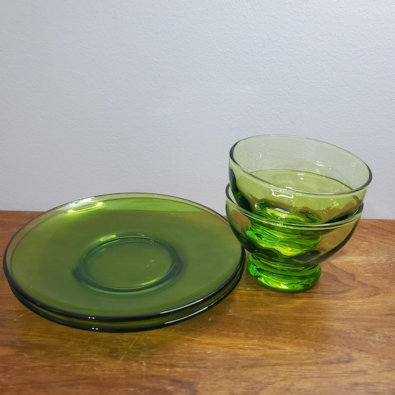 VTG Duralex フランス製 グリーンガラス デザートボウル＆プレート