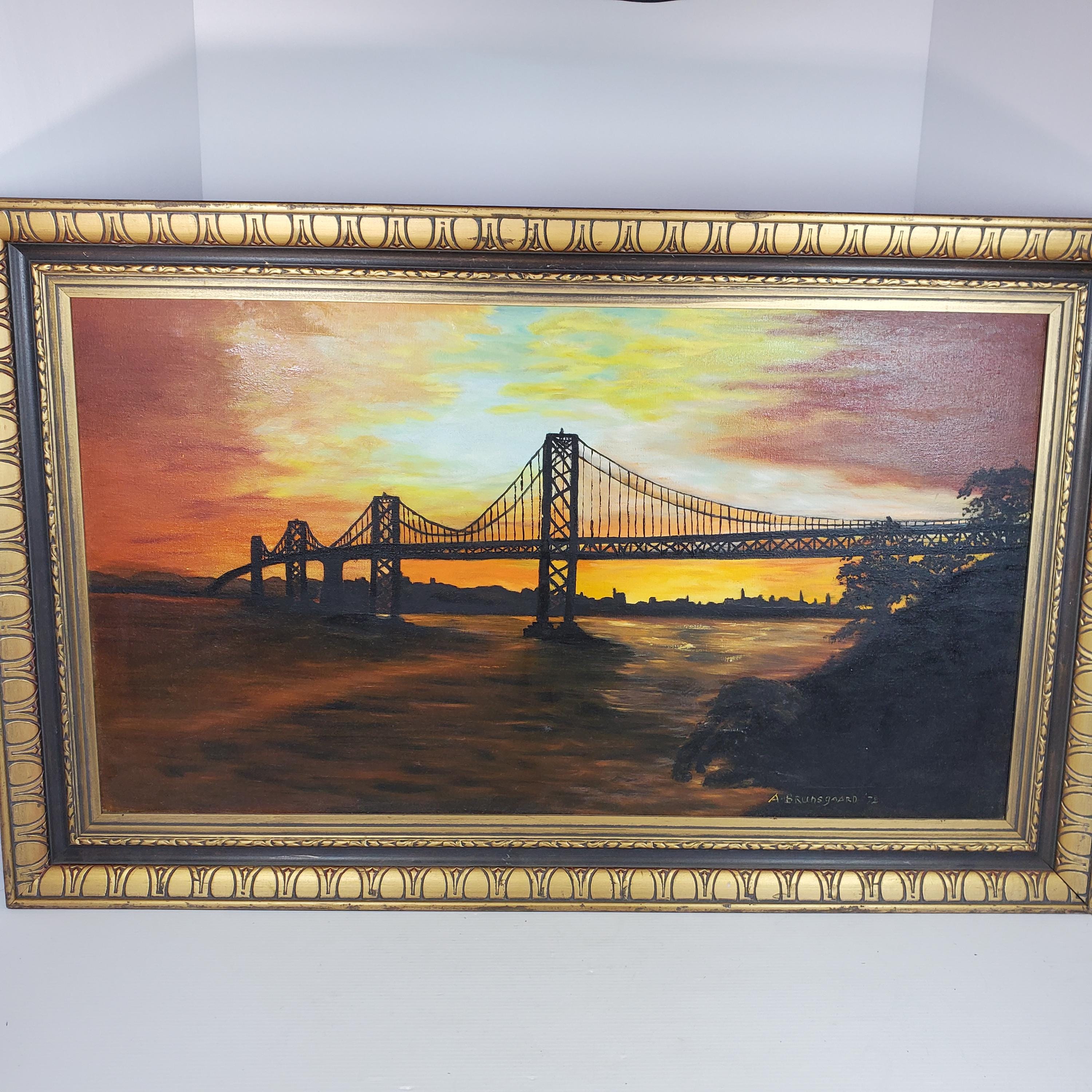 VTG 1972 A. Brunsgaard Oil Painting San Francisco–oakland Bay