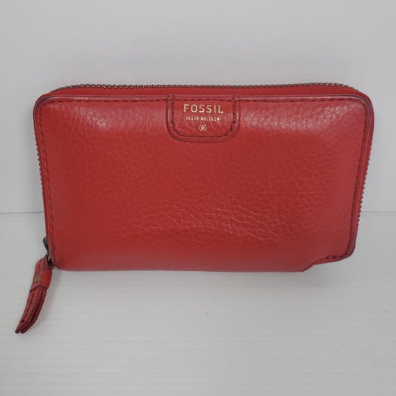 Fossil Red Leather Zip Around Wallet Issue No. 19… - image 1