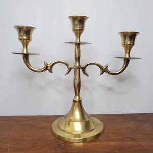 VTG Solid Brass Candelabra 3 Arm 10&quot; Tall Candle Holder Classic Regency Decor Gold Taper Holder Gothic Holiday Centerpiece Brass Candleabra