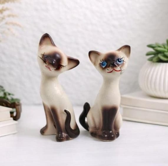 1950-60年代アメリカ手描きの瞳が美しく芸術的な雰囲気の猫ちゃんの陶器 Vintage 1950s Siamese Cat Figurines 6