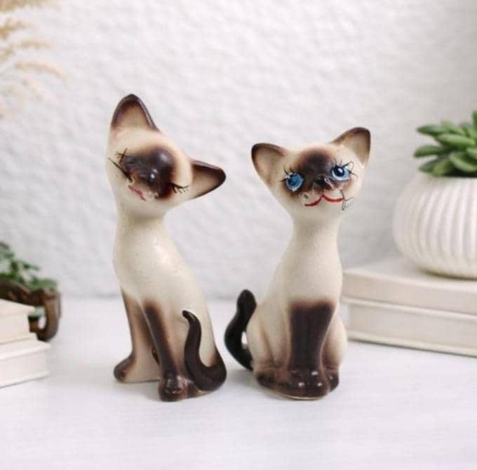 1950-60年代アメリカ手描きの瞳が美しく芸術的な雰囲気の猫ちゃんの陶器 Vintage 1950s Siamese Cat Figurines 6