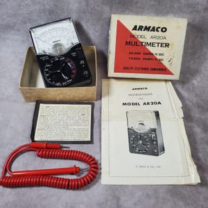 Vintage ARMACO Multimeter AR20A with Box Leads Manual R. Mack Vancouver Analog Meter Industrial Electronics Tool Collectible