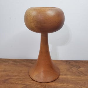 VTG MCM Wood Candle Holder Signed Francis – Mid Century Modern Goblet Style Pedestal Teak Candle Stand Retro Scandinavian Decor