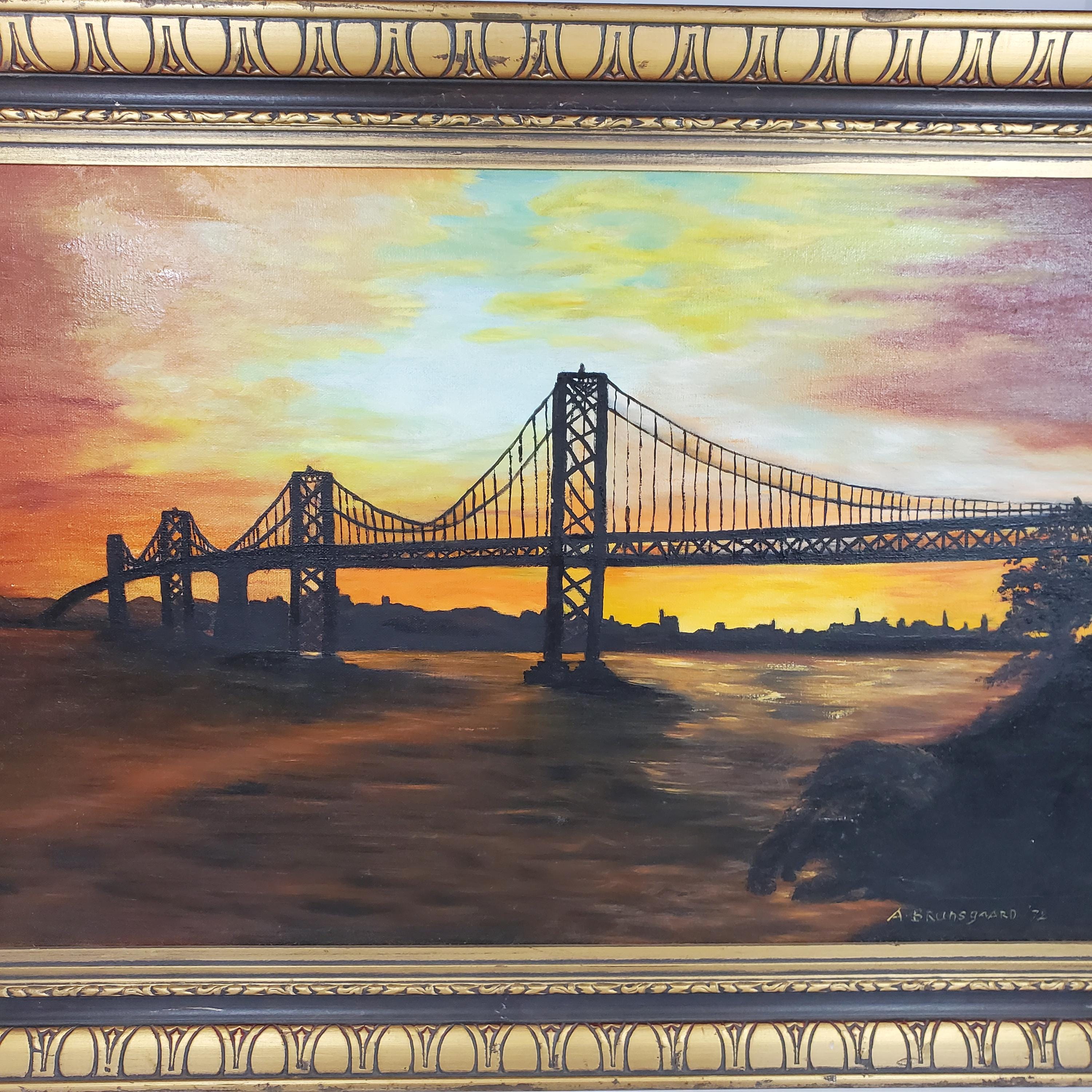 VTG 1972 A. Brunsgaard Oil Painting San Francisco–oakland Bay