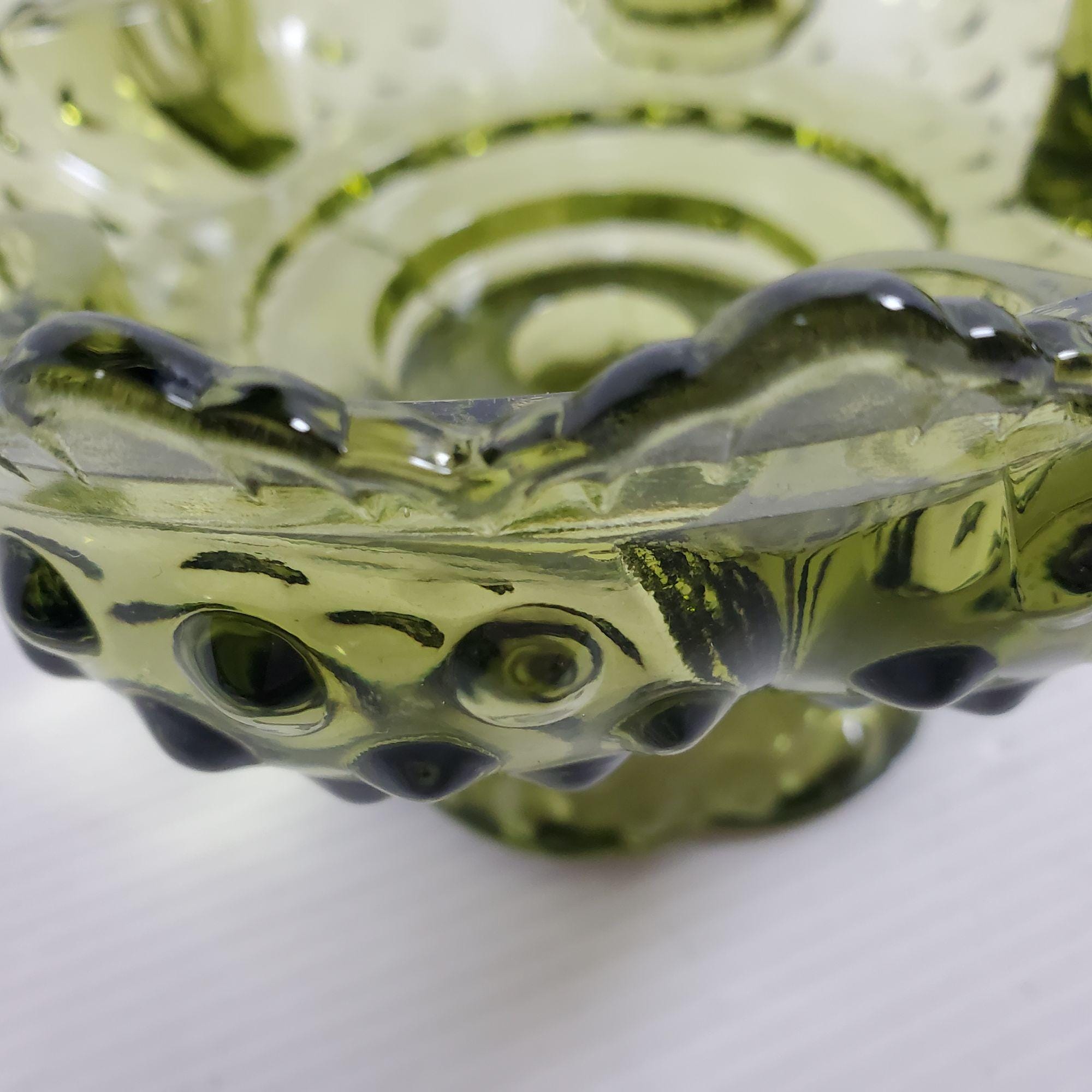 Fenton Green Hobnail Glass 6 Candle Holder Pedestal Candy  display picture 1