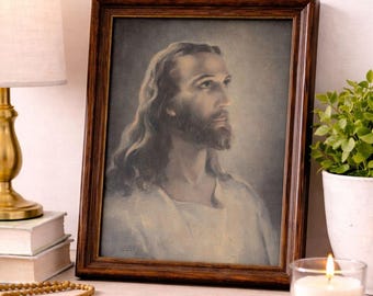 Vintage 1940s Kriebel & Bates Jesus Lithograph In Wooden Frame 12x9 Inches