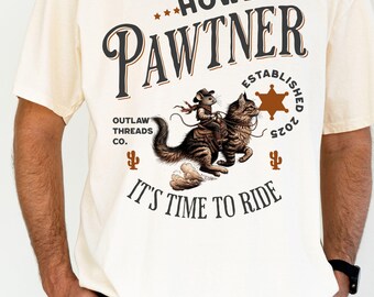 Cowboy Cat T Shirt Funny Shirt for Men Women Meowdy Partner Cowboy Mouse Shirt Retro Tee Vintage Western Theme Rodent Shirt Catnip Madness