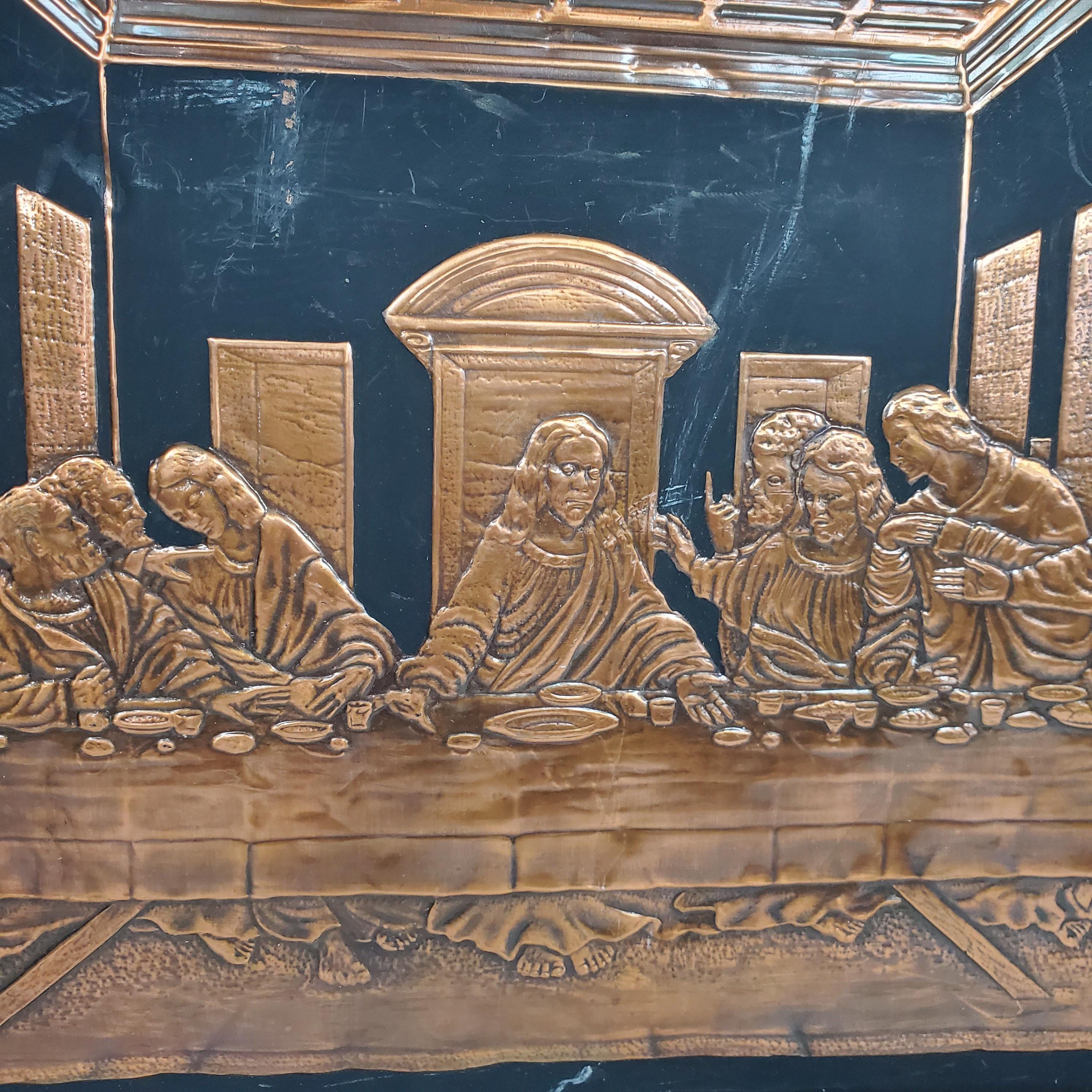90s Vintage【アンティーク】銅板✨絵画　レリーフ/立体　アート　壁飾り Vintage Copper Relief Wall Art the Last Supper Framed Religious