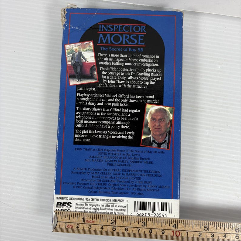 Inspector Morse VHS the Secret of Bay 5B 1993 Central Video BFS ...