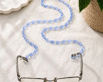 Blue Beaded Eyeglass Chain Holder Strap 28 Inches Adjustable Loops Lightweight Accessory For Glasses Or Sunglasses