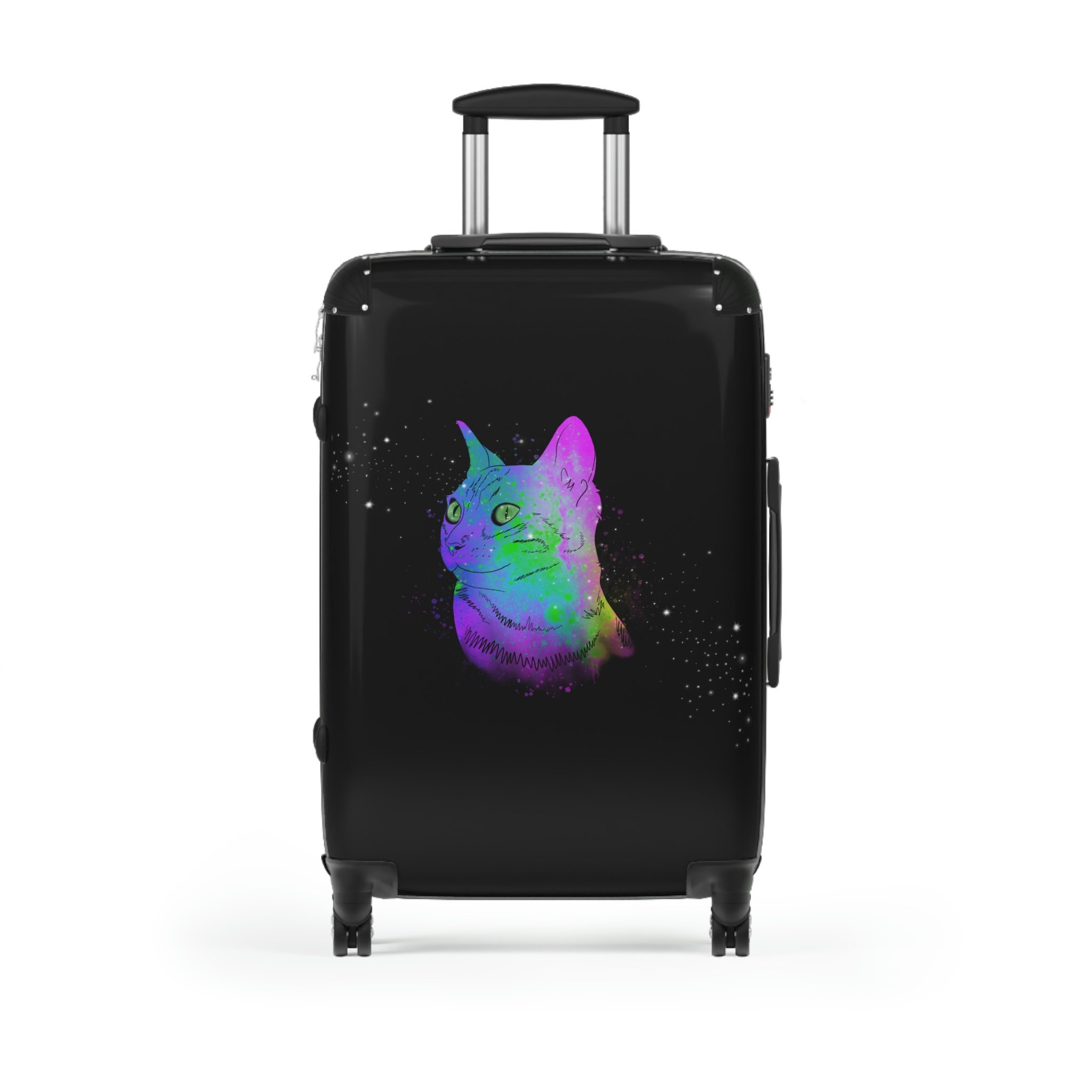 Rainbow Space Cat Black Suitcases