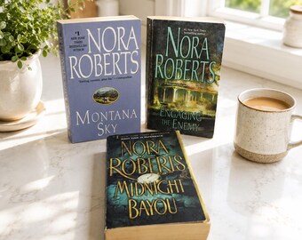 Vintage Nora Roberts Romance Paperback Set Montana Sky Midnight Bayou Engaging the Enemy Romantic Suspense Books 3 Novel Lot