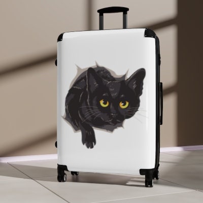 Black Cat Suitcase, Carry On Luggage, Full Size Luggage, Cabin Bag, Custom Luggage, Unique Travel Bag, Cat Lover Gift Suitcases