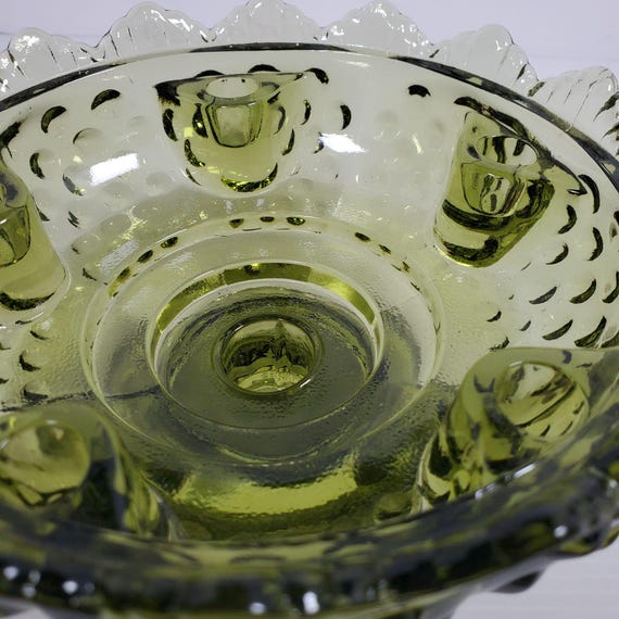 Fenton Green Hobnail Glass 6 Candle Holder Pedestal Candy  display picture 1
