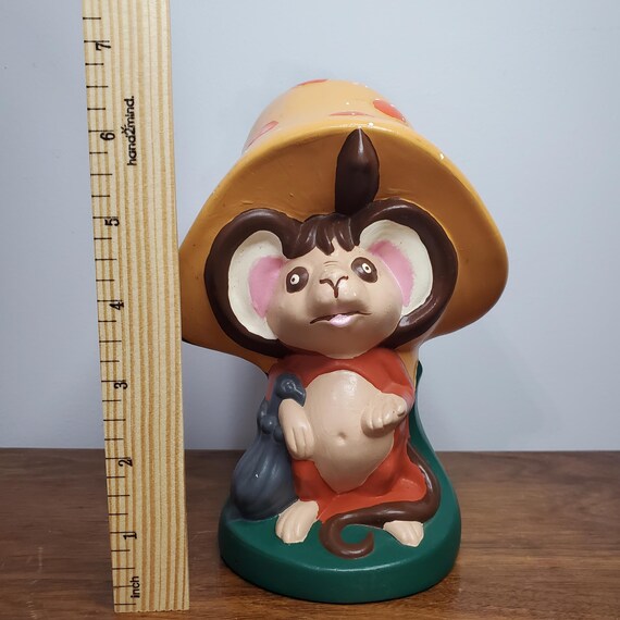 VTG 1977 セラミック製 キノコの下のネズミの置物 サイン入り Vicki