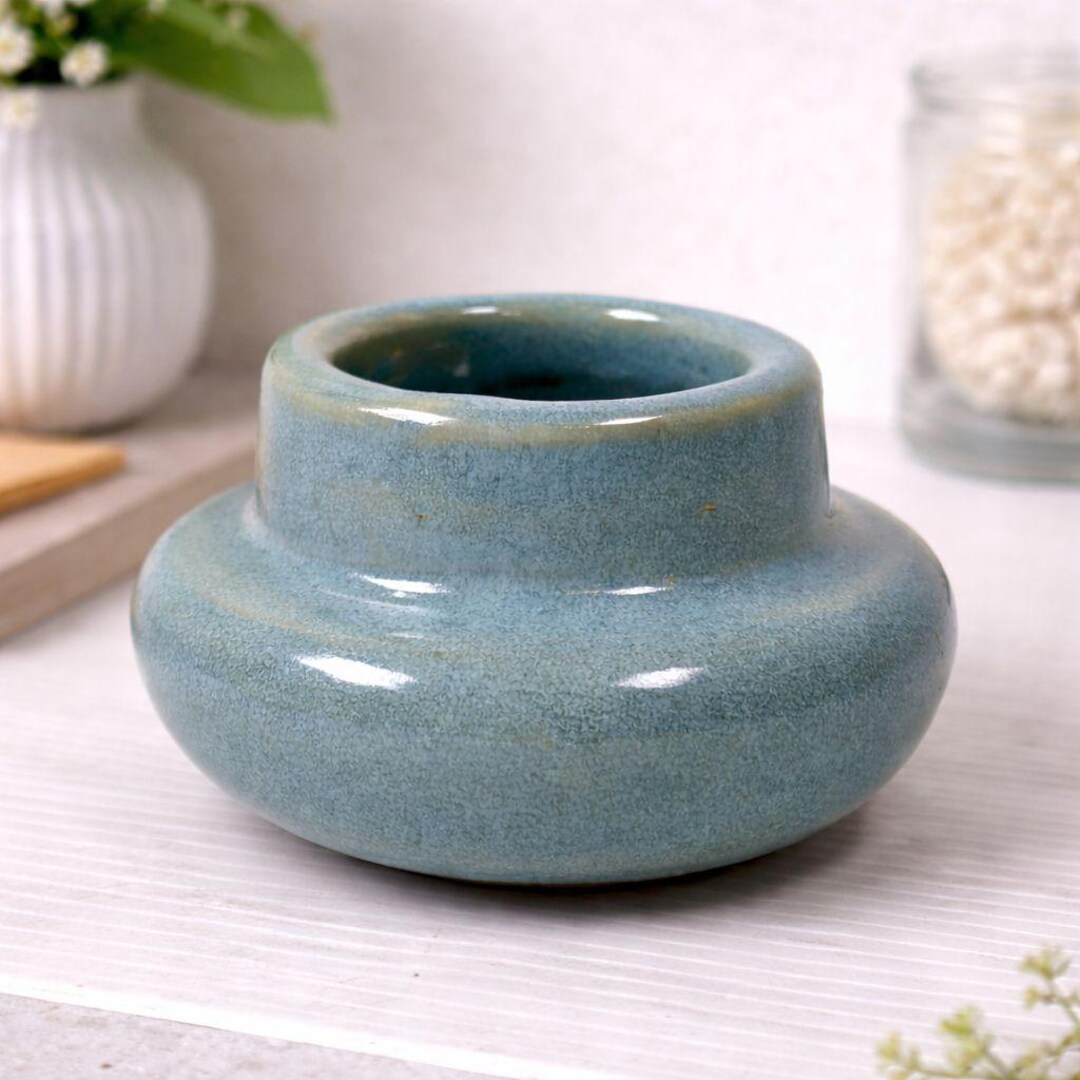 Vintage Studio Pottery Vase Blue Green Drip Glaze Mid Century Modern ...