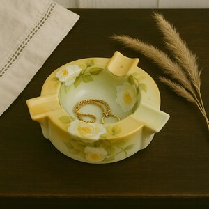 RS Germany Porcelain Ashtray: Hand-Painted Yellow Roses, Edwardian Vanity Decor