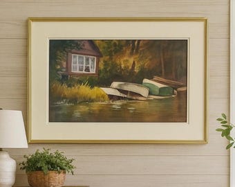 Dipinto ad acquerello originale di Alice Mahon "Golden Afternoon", firmato dall'artista Langley, stile vintage, stile cottagecore, decorazione da parete.