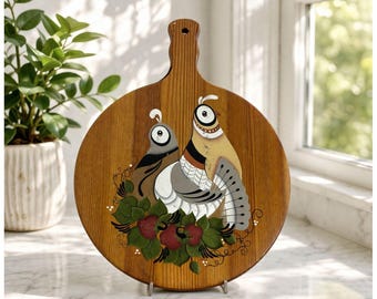 Tabla de cortar de madera pintada a mano con diseño de codorniz y fresa, estilo vintage, decorativa, para cocina, 31,75 x 21,65 cm.
