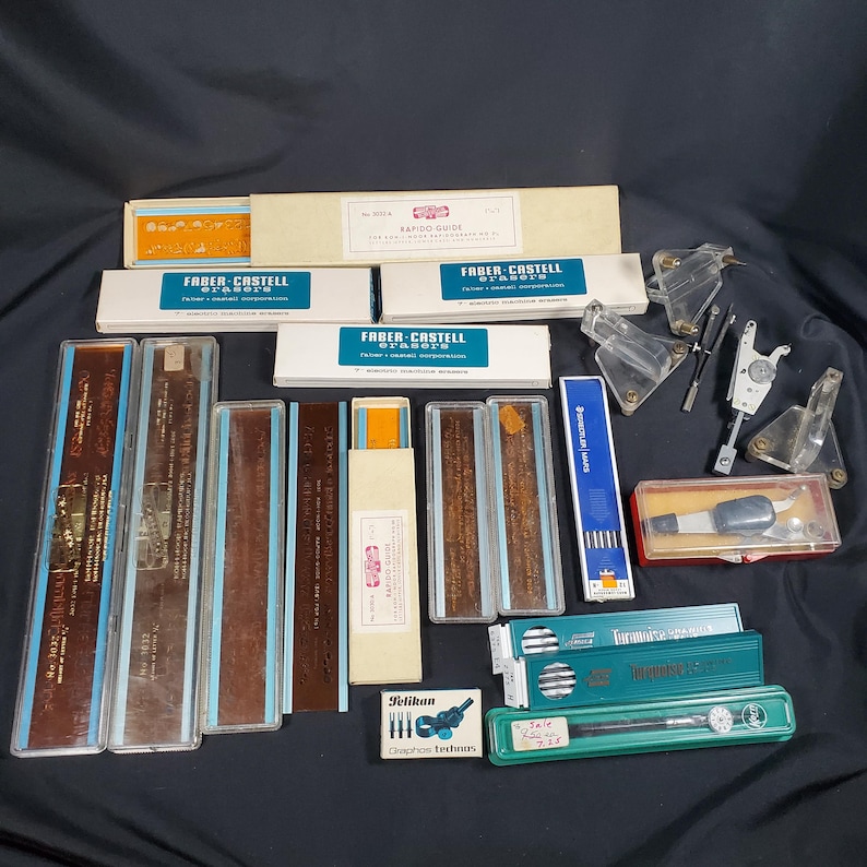 Drafting Tools Container Box VTG 1960s-80s Drafting Tool Lot Koh-i-noor Rapido-guide Faber-castell ...