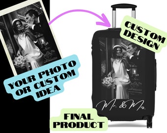 Personalized Photo Luggage Cover Custom Gift for Bride and Groom Cat Dog Family Suitcase Cover Luggage Protector Wrap