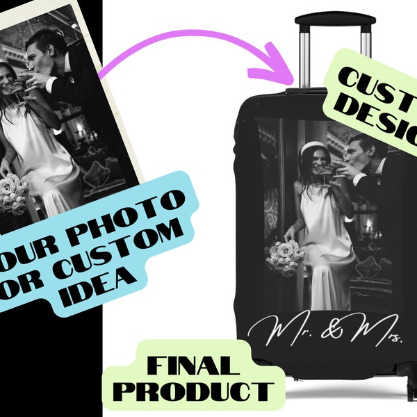 Personalized Photo Luggage Cover Custom Gift for Bride and Groom Cat Dog Family Suitcase Cover Luggage Protector Wrap