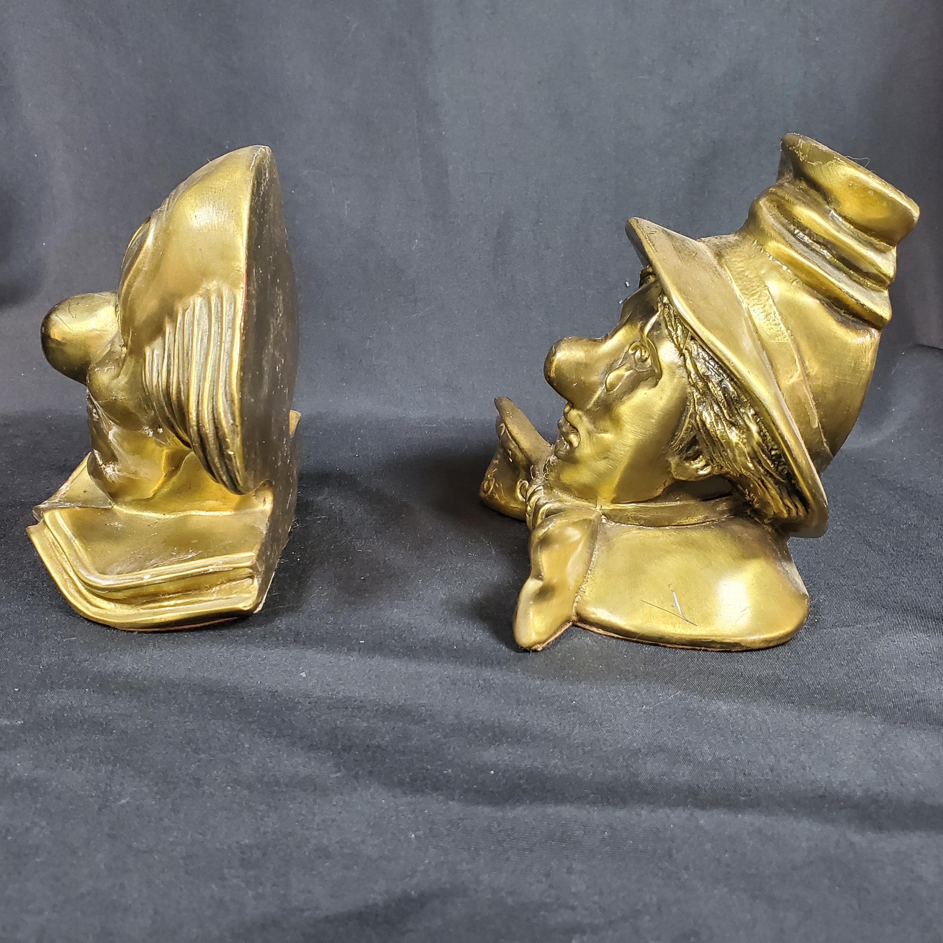 1940 Brass Clown Head Bookends クラウンヘッド VTG PM Craftsman Clown Bookends Set Happy & Sad Brass Tone Cast