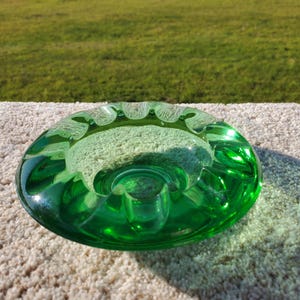 Vintage Green Art Glass Dish Sunburst Design Mid Century Modern Glass Bowl Retro Home Decor Centerpiece Candy Trinket Holder