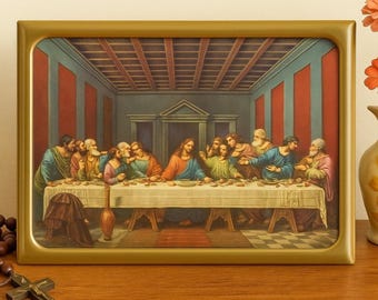 Arte de pared religioso lenticular 3D de la Última Cena, marco dorado, Jesús, apóstoles, decoración cristiana para el hogar.