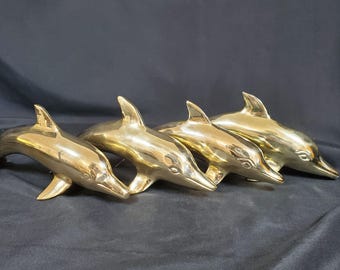 VTG Solid Brass Dolphin Figurine Coastal Nautical Decor Mid Century Modern Polished Brass Ocean Animal Sculpture - 4 Available